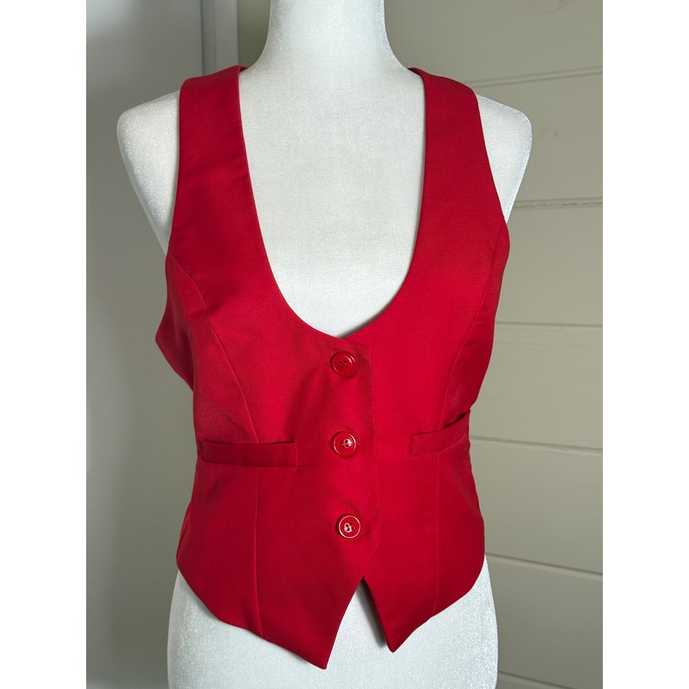 Grace Karin Vest Waistcoat Red Tailored Adjustable Racerback NWT Medium Preppy